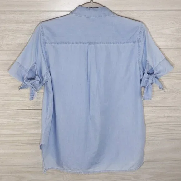 NEW ella moss Chambray Tie Sleeve Top S - Picture 5 of 7